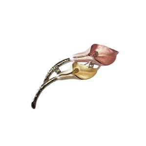 PREMIER DESIGNS, Vintage silver tone clear crystals white and pink enamel brooch